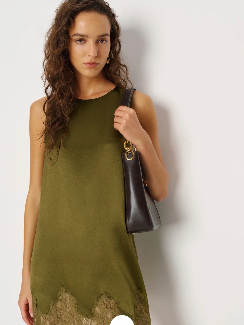 Reformation Olive Green Lace-Hem Sleeveless Mini Dress Jessalyn Silk